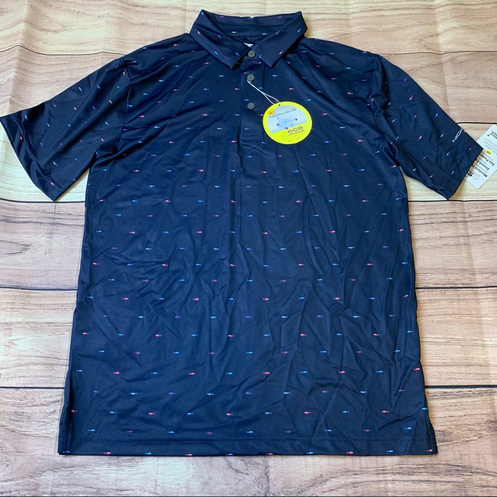Nicklaus boys' Size XL Eco Choice Shark short sleeve Polo shirt Navy blue